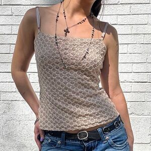 Y2K Banana Republic Textured Stretch Cami Tank Top Beige S